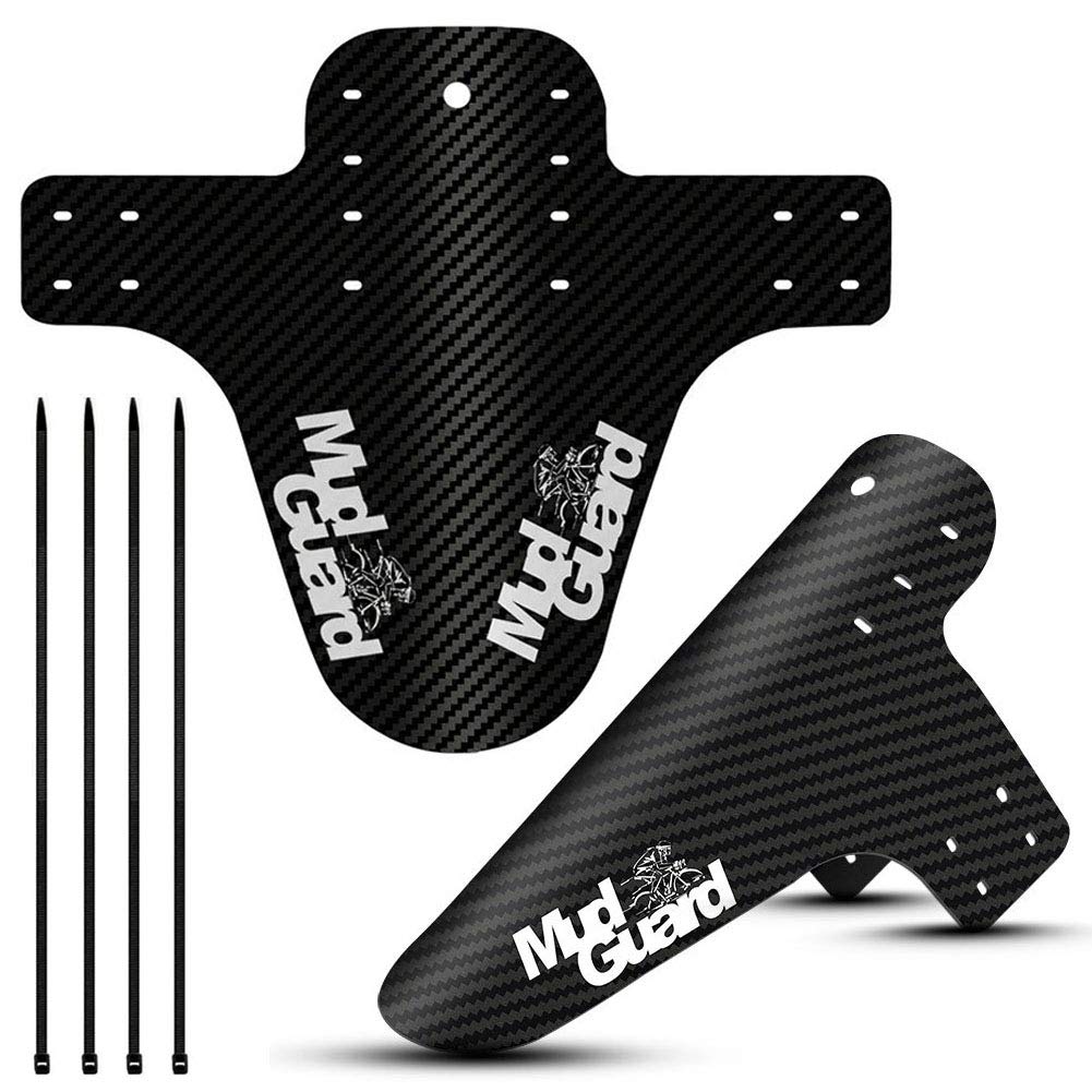 BESLIME 2Pcs Mudguards for Bikes, Bike Fender, MTB Mud Guard Front or Rear Compatible Fits 650B 20" 26" 27.5" 29 inch and Fat Bicycle Mudguard(Black White, Small Carbon fiber embossing)