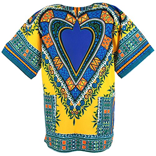 Heart African Dashiki Cotton Mexican Poncho Hippie Tribal Boho Shirt Yellow ad17y