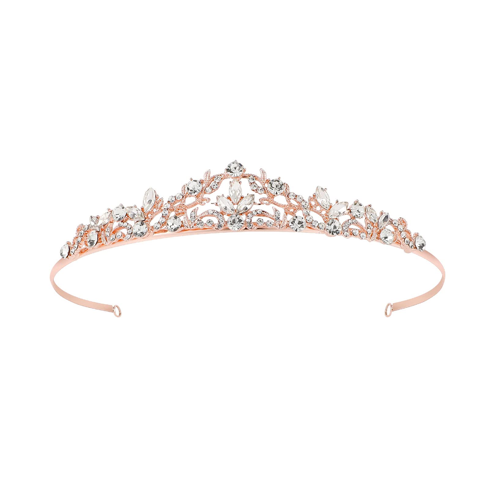 SOLUSTRE Vintage Princess Crown with Rhinestone Sparkly Crystal Bridal Tiara Princess Hair Pieces for Wedding Party Dress Up Performance Women Girls Hair Use (Rose Gold)