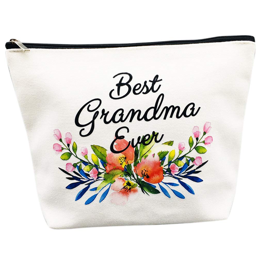 Grandma Gifts Best Grandma Ever Makeup Bag Mother's Day Gifts Grandmother Birthday Gifts Nana Gift for Mom from Granddaughter White