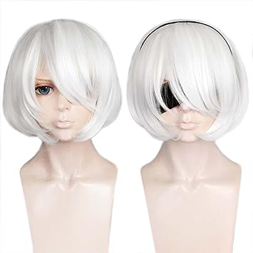 Anogol Hair Cap White Cosplay Wig Bob Short Hair Halloween Kid