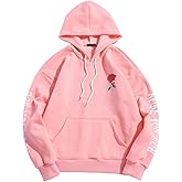 ZAFUL Men's Fleece Hoodie Unisex Rose Letter Print Hooded Pullover Kangaroo Pocket Sweatshirt