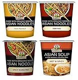 Dr. McDougall's Asian Noodle Cups 4 Flavor Variety Bundle, 1 Ea: Thai Peanut, Hot & Spicy, Spicy Kung Pao, and Teriyaki, 1-2 oz.