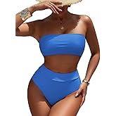 Pink Queen Women's High Waist Bikini Set Removable Strap Bandeau Two Piece Swimsuit Bathing Suit