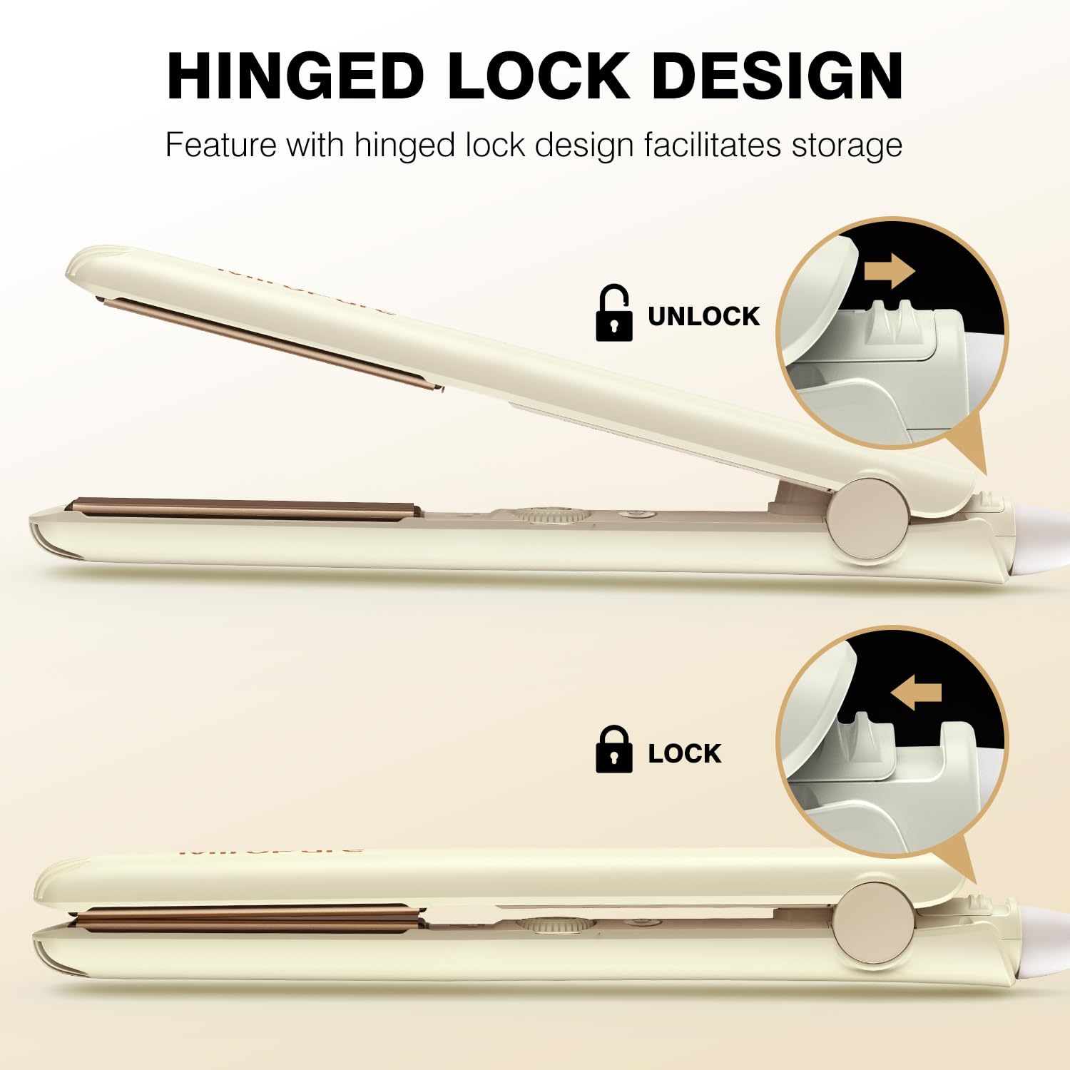 MiroPure 1 Inch Flat Iron, Hair Straightener with 30S Fast Heating & 60min Auto Shut-Off, Hair Straightener and Curler 2 in 1 with 3D Ceramic Floating Plates, Beige