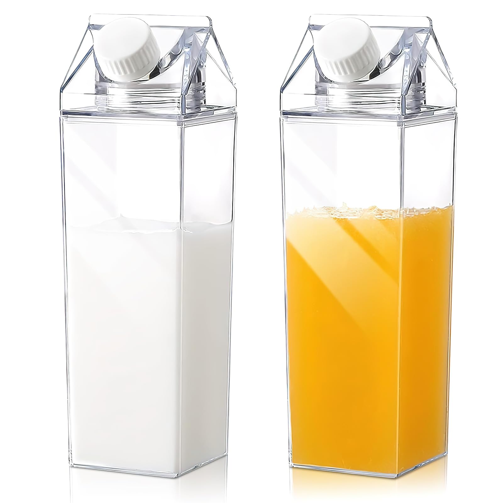 DAWRIS Transparent Plastic Milk Bottles Milk Cartons, 2 Pcs Plastic Milk Carton Water Bottle Milk Minder Milk Jug with Lid, Milk Storage Bottles Milk Container for Work, Juice Container for Fridge