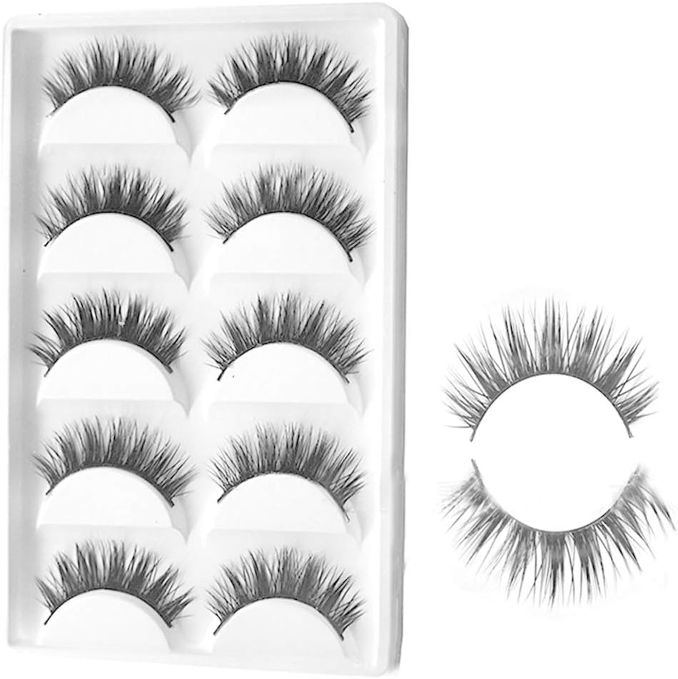 Nanshoudeyi 5 Pairs Natural Look Fake Eyelashes Handmade Messy Natural 3D Cross Fashion False Eyelashes Extension For Makeup Black