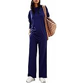 ALPSWARE Women Two Piece Lounge Sets Bat Long Sleeve Shirts Wide Leg Pants Tracksuits Travel Outfits Fall Clothes Navy