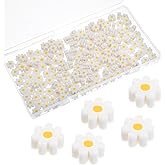 Mabor 200Pcs Daisy Beads, Handmade White Daisy Flower Beads Flat Small Flower Loose Spacer Bead for Women Bracelets Necklace Earrings DIY Craft Jewelry Making