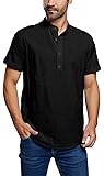 Fueri Mens Henley Shirts Short Sleeve Slim Fit Button Up Tees Casual Linen T-Shirt Summer Beach Tops