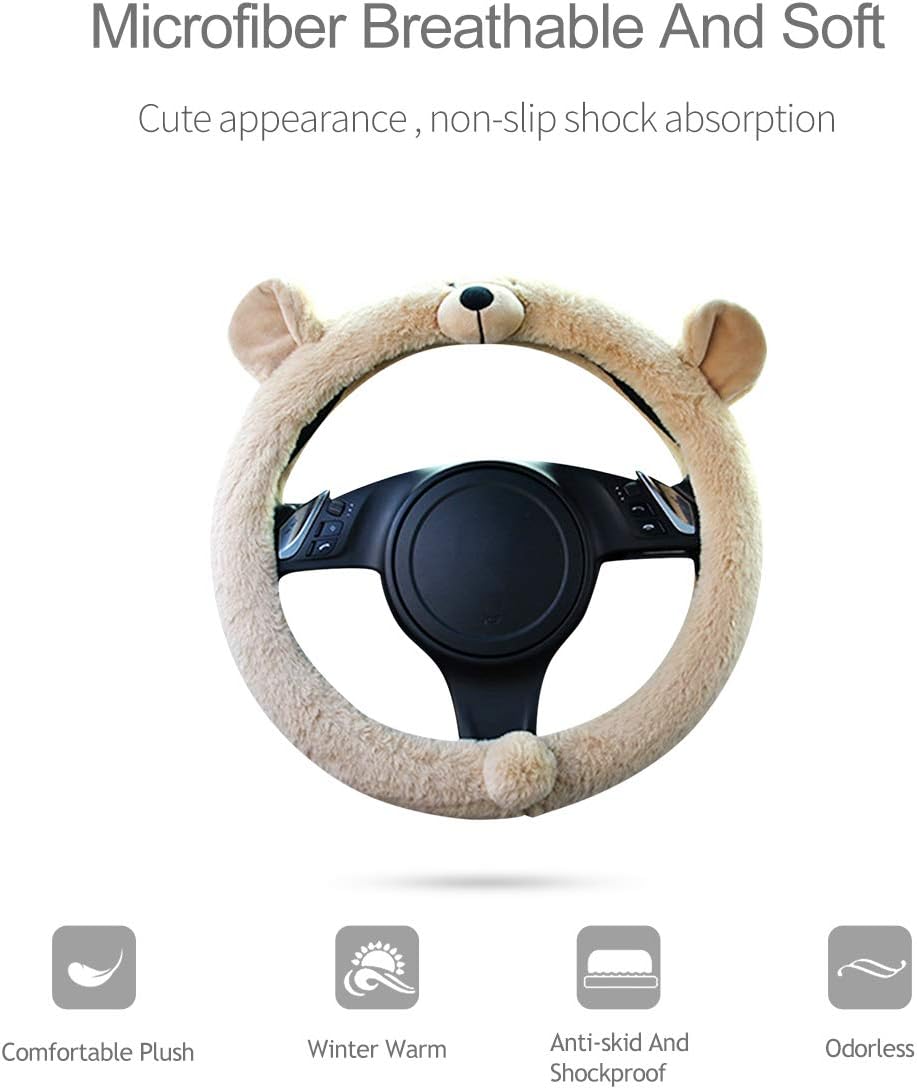 Amazon Ergocar 車ハンドルカバー かわいい 動物 ハンドルカバー 滑り止め 四季通用 38cm Flannel ステアリングホイールカバー ベージュクマ ハンドルカバー 車 バイク
