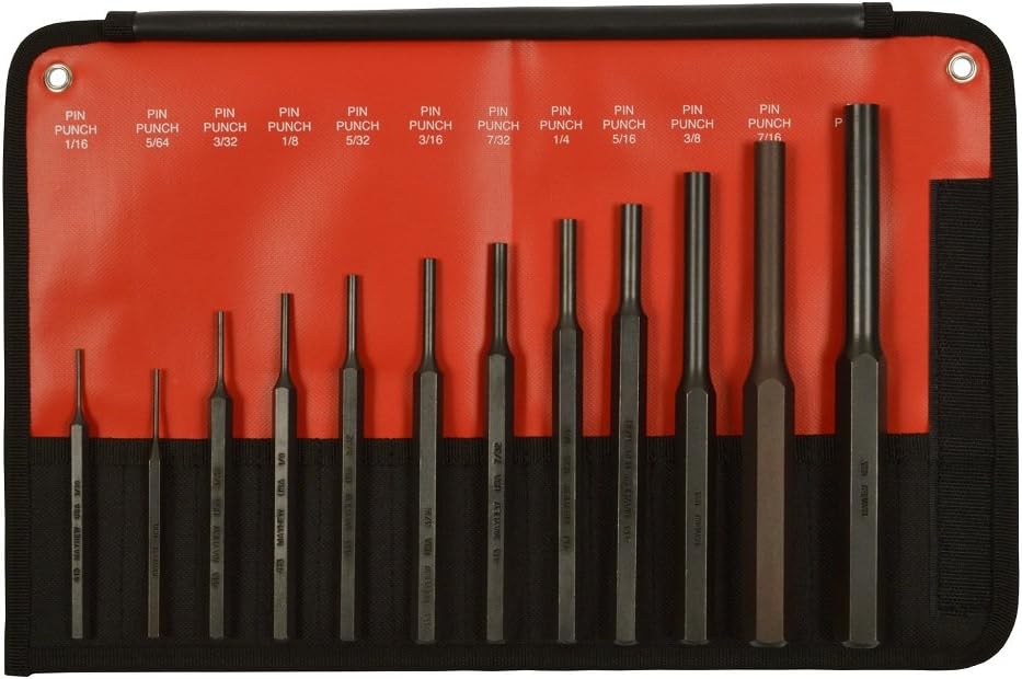 Mayhew Tools 62078 12-Piece Hardened Steel Pin Punch Set - - 