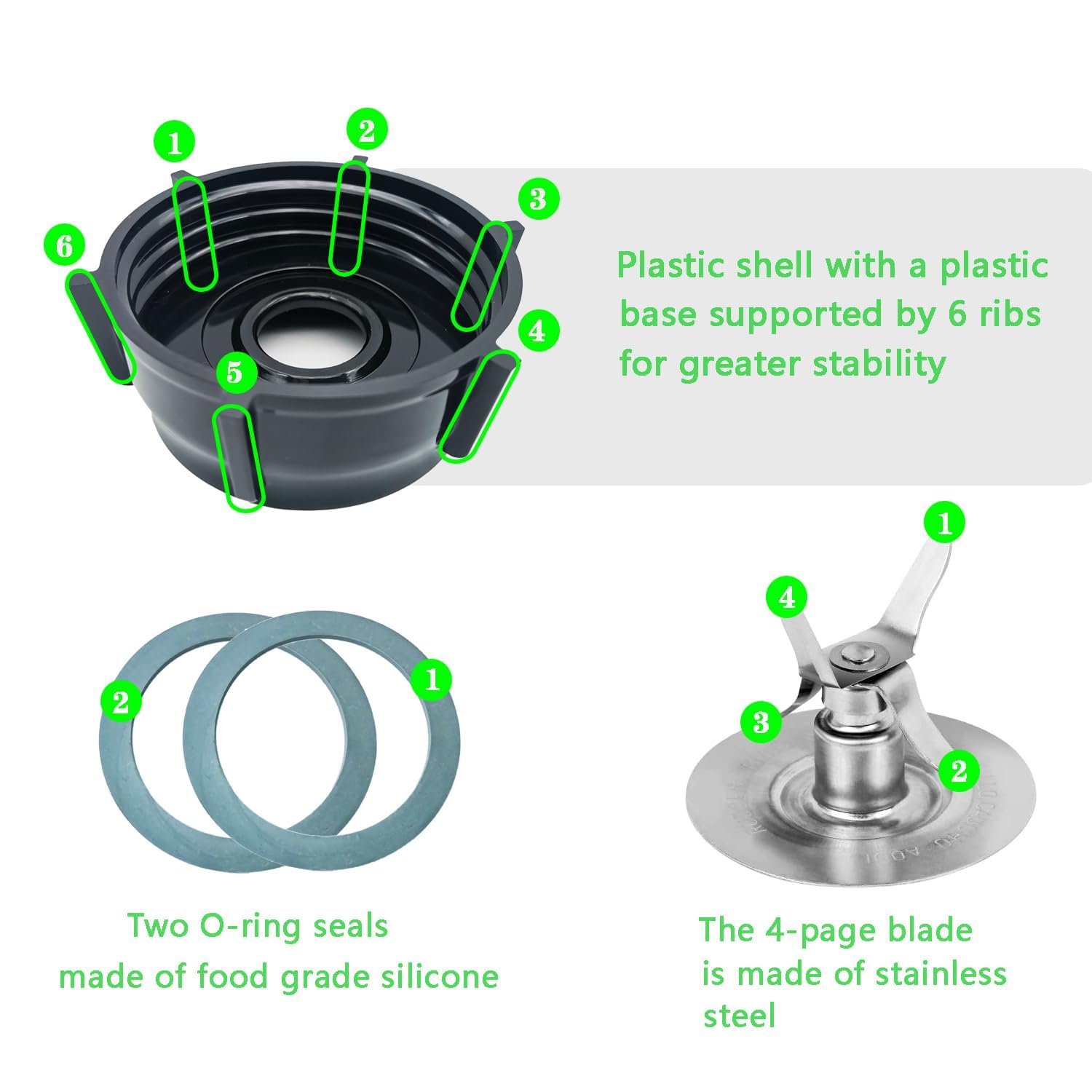for Oster Blender Replacement Parts Blender Ice Blade with Jar Base Cap and Two Rubber O Ring Seal Gasket Compatible With Oster Osterizer Blender Accessories