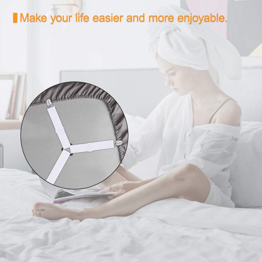 Bed Sheet Holder Straps, Bed Sheet Fasteners Suspenders Holder Straps Adjustable Crisscross Elastic Band Fitted Bed Sheet Holder Fasteners Grippers Clip,2pcs/Set White: Home & Kitchen