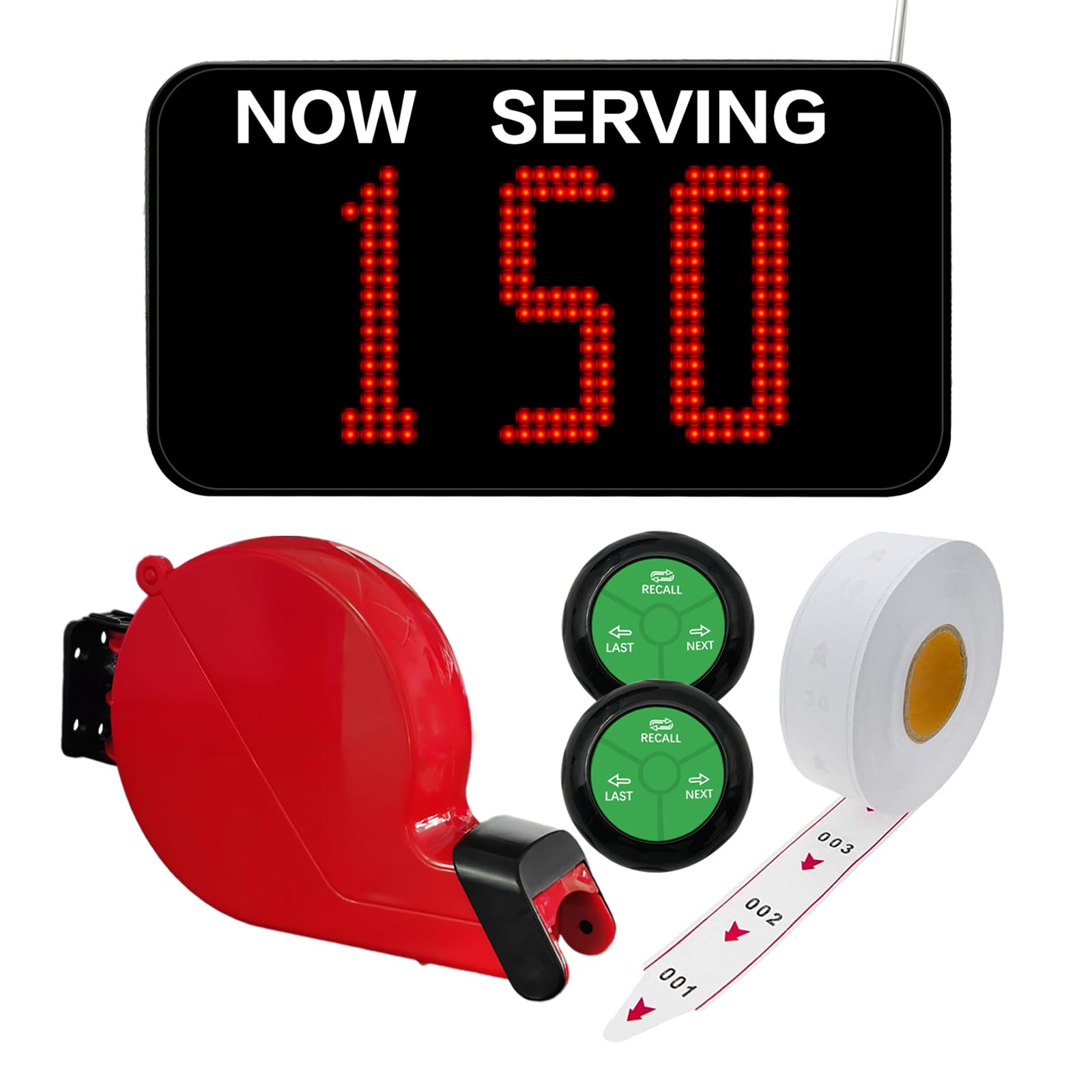 Photo 1 of Take a Number System Queue Wireless Calling System with 1 Take a Number Display 2 Next Call Button 1 Ticket Dispenser 3-Digit Ticket Roll for Restaurant Hospital Clinic Bank Haunted House