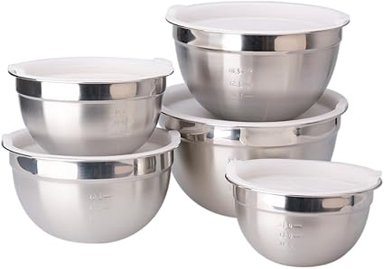 Set Ciotole Miscelazione Set Di 6 Ciotole In Acciaio Inox Finedine - Finitura A Specchio, Misure Da 0,7 A 7,6 Litri, Per Cucina Professionale Set Ciotole Acciaio Inox Finedine