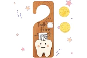 WALLFID 2-in-1 Design Tooth Fairy Door Hanger,Tooth Design Tooth Fairy Tooth Holder with Gift Compartment,Tooth Fairy Gifts Including Tooth Fairy Coins,Ideal for Celebrating Lost Teeth (Wood 1)