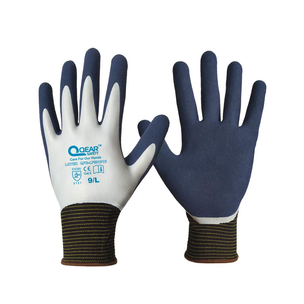 QEARSAFETY 1 Pair Garden Work Glove, Latex Rubber Fully Coated, Knitted Liner, Flexible, Water/Mud Proof For Palm and Back, Anti-Slip,Small Thorn Resistance (10/XL)