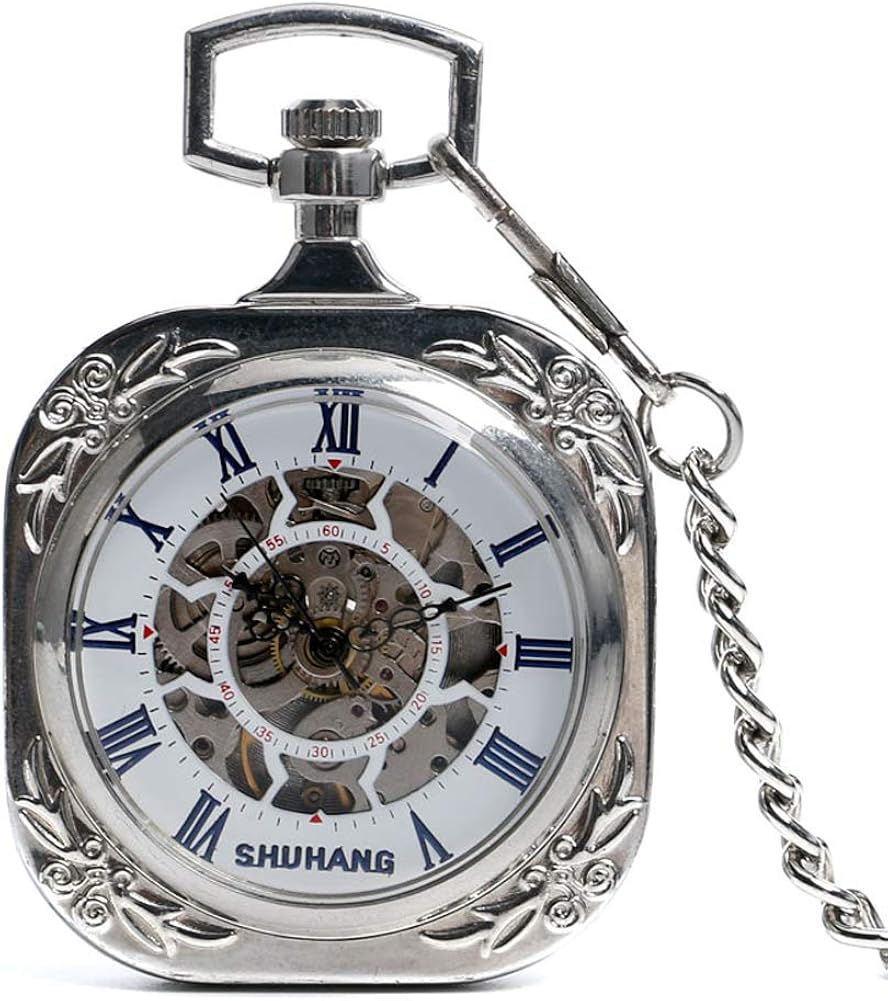 Classic Pocket Watch, Silver Tone Square Pendant Pocket