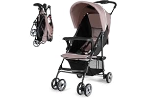 COSTZON Baby Joy Lightweight Stroller, Compact Toddler Travel Stroller for Airplane, Infant Stroller w/Adjustable Backrest/Footrest/Canopy, 5-Point Harness, Storage Basket, Easy One-Hand Fold, Coffee