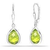 LeCalla 925 Sterling Silver Drop Earrings for Women | Created Birthstone Gemstone Leverback Earring | Hypoallergenic Women's Lever-Back Dangle Earrings