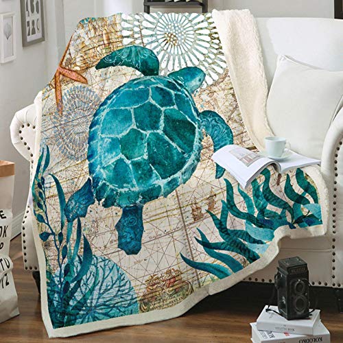 Qucover-Sea-Turtle-Pattern-Beach-Throws-Coral-Velvet-Throw-Blankets-with-Sherpa-Lining-for-Adults-Kids-59-x79-Inch Qucover Sea Turtle Pattern Beach Throws Coral Velvet Throw Blankets with Sherpa Lining for Adults Kids 59 x79 Inch