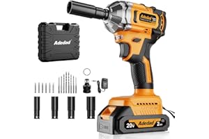 Adedad 3-in-1 Cordless Impact Wrench 500N.m(369 ft-lbs) 1/2" Impact Gun with 8 Drill Bits, 6 Screwdriver Bits, 4 Sockets, Electric Impact Driver for Car Tires, Home DIY and Furniture Building
