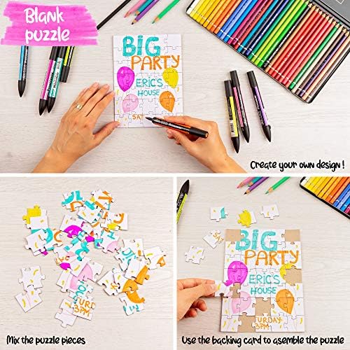 Blank Puzzle Pieces To Draw On For Kids Diy Craft Activity Coloring Jigsaw Set With Individual Bag And Cardboard Your Own Fun Creative Toy Kit 35 Pieces 10