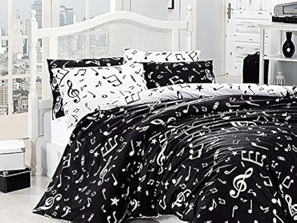 Amazon Com 100 Cotton Black And White Bedding Set Music Themed