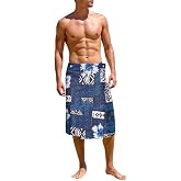 Zhangruoheng Sarong Pareo for Men Hawaiian Swimsuit Cover Up with Pockets | Traditional lavalava wrap skirts, waistband elastic with button, lightweight soft material, wedding, vacation, luau party