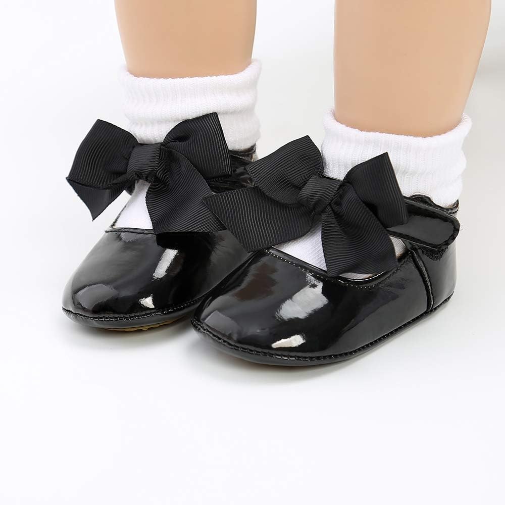  | XYLUIGI Baby Girls Mary Jane Flats Bowknot Anti-Slip Rubber Sole Toddler First Walkers Princess Dress Shoes | Mary Jane