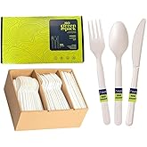 SoGreenPack 380 Counts Cutlery Set, 7" Large Size Disposable Silverware Set 180 Forks 100 Spoons 100 Knives, Heavy Duty Bio-based CPLA Utensils for Party, BBQ, Picnic