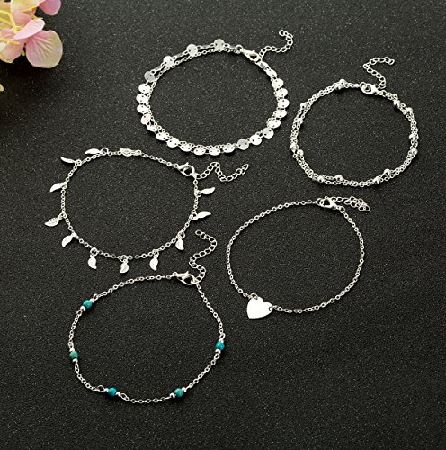YOVORO 9PCS Charm Anklets for Women Girls Bracelets Beach Anklets Foot Jewelry Adjustable S