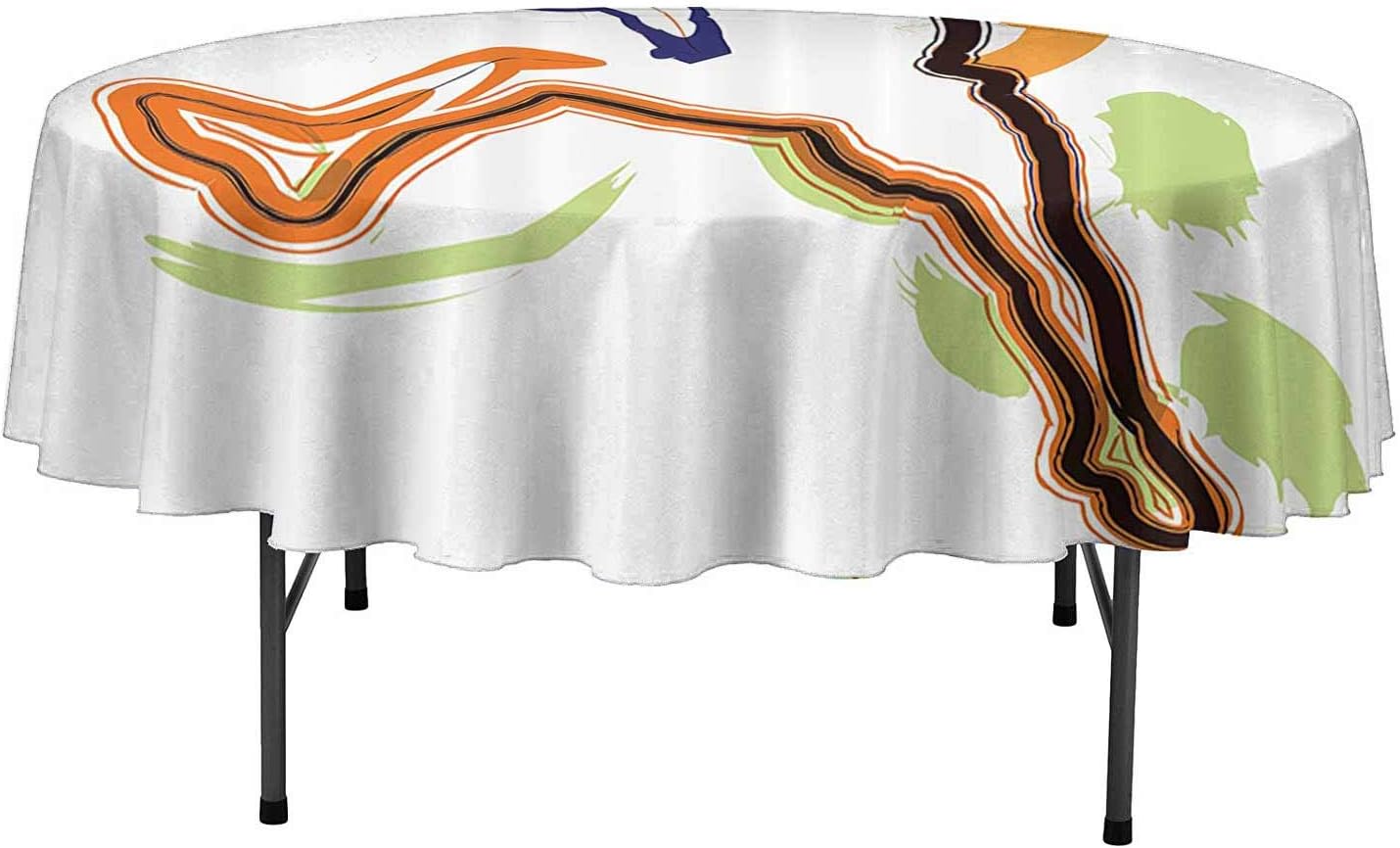 Aishare Store Polyester Table Cloth Sports Decor Man Playing Basketball Illustration Champion Victory Passion Sketch Style Art Decorative Table Top Cover D55 Inch Lime Black Orange