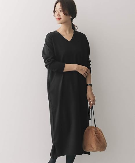 Amazon Co Jp アーバンリサーチ ドアーズ ワンピース ドレス Vネックニットロングワンピース レディース Black One 服 ファッション小物