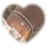 W WEILIRIAN Bohemian Heart Bracelets for Women Heart Chain Bracelet Layered Sparkly Bracelet Adjustable Bracelet Hand Chain Jewelry for Girls Gifts