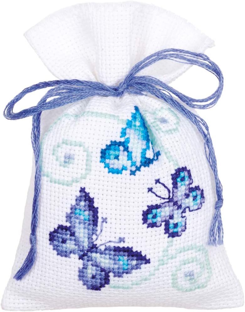 Vervaco Pot-Pourri Bag Blue Butterflies Counted Cross Stitch Kit, Set of 3, Multi-Colour - Image 5