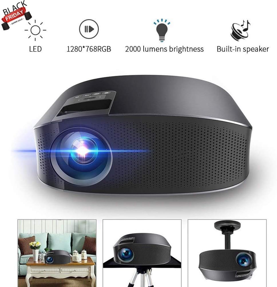 Projector, Meer LED YG600 Portable Video Projector 2000 Lumens 200'' TV Projector Support 1080P Full HD for Video/Movie/Game/Home Theater with HDMI/VGA /USB/SD/AV Input