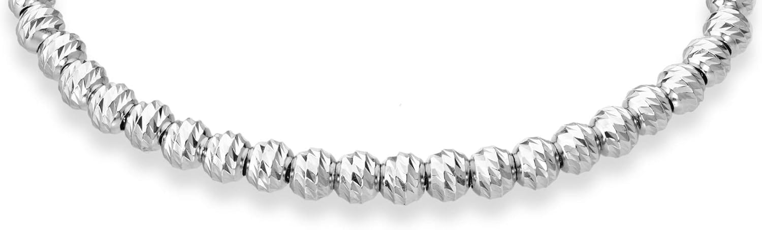 Miabella 925 Sterling Silver Diamond-Cut Adjustable Bolo 4mm Bead Bracelet for Women, Handmade Italian Beaded Ball Chain Bracelet, Choice White or Yellow (Sterling Silver): Jewelry