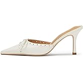 ZJGZF Kitten Heels for Women Dressy Pointed Toe Bow Heeled Sandals Vintage Mules Sexy Stiletto Heel Casual Pumps