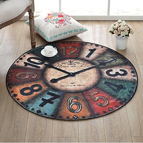 WSWJJXB Round Carpet Creative Retro Wall Clock Bedroom Living Room Room Hanging Basket Round Carpet Desk Computer Chair Cushion (60cm, 80cm, 100cm) (Size : 100CM)