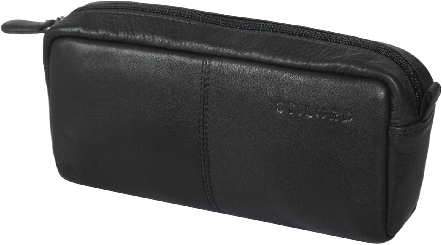 STILORD 'Spencer' Vintage Leather Pencil Case - Zipper Pouch - Organizer Roll-Up Pouch - Pen Case Genuine Leather, Colour:Black