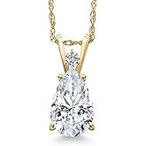Gem Stone King 14K Yellow Gold White Moissanite and Lab Grown Diamond Pendant Necklace for Women | 1.99 Cttw | Gemstone Birthstone | Pear Shape 10X7MM | With 18 Inch Chain