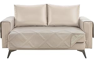 Pamhaven Diamond Loveseat Covers for 2 Cushion Couch, Water-Repellent Covers for Sofa, Machine Washable Quilted Couch Covers, Pet Friendly Loveseat Slipcovers (Loveseat 48", Beige Cream)