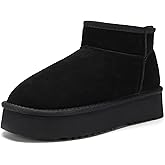 AoSiFu Platform Mini Boots for Women Genuine Suede Leather, Classic Winter Ankle Snow Boots with Comfortable Memory Foam Insole Water Resistant Lightweight Anti-Slip Outsole for Outdoor Indoor