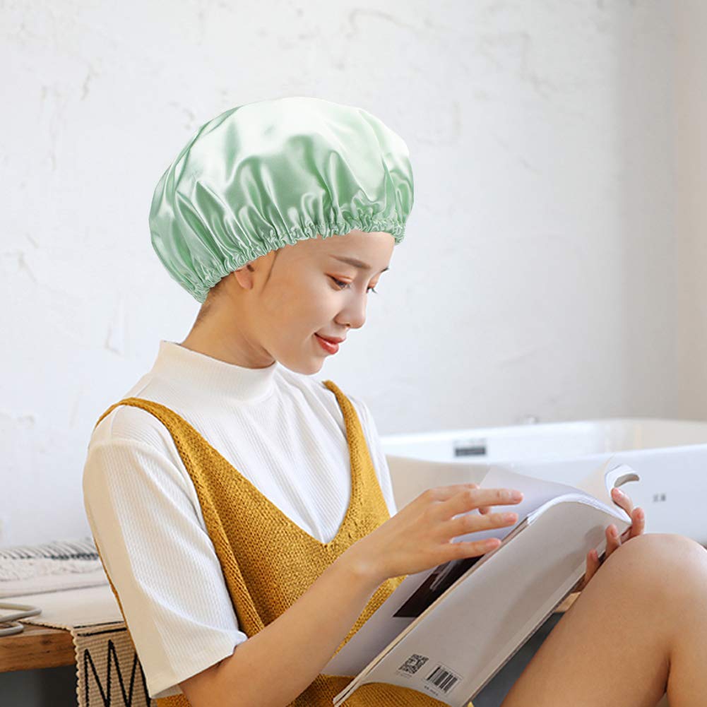 AmazerBath Shower Cap, 4-Pack Shower Caps for Women, Double Waterproof Layers Bathing Shower Hat Hair Protection EVA Shower Caps Reusable, Medium Size : Beauty