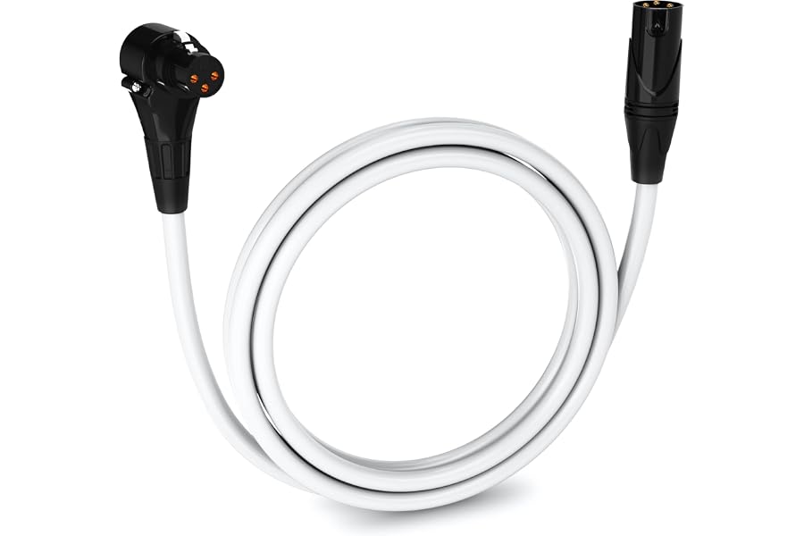 LyxPro 6 Feet Right Angle XLR Female to Male 3 Pin Mic Cord for Powered Speakers Audio Interface Professional Pro Audio Performance Camcorders DSLR Video Cameras and Recording Devices - White