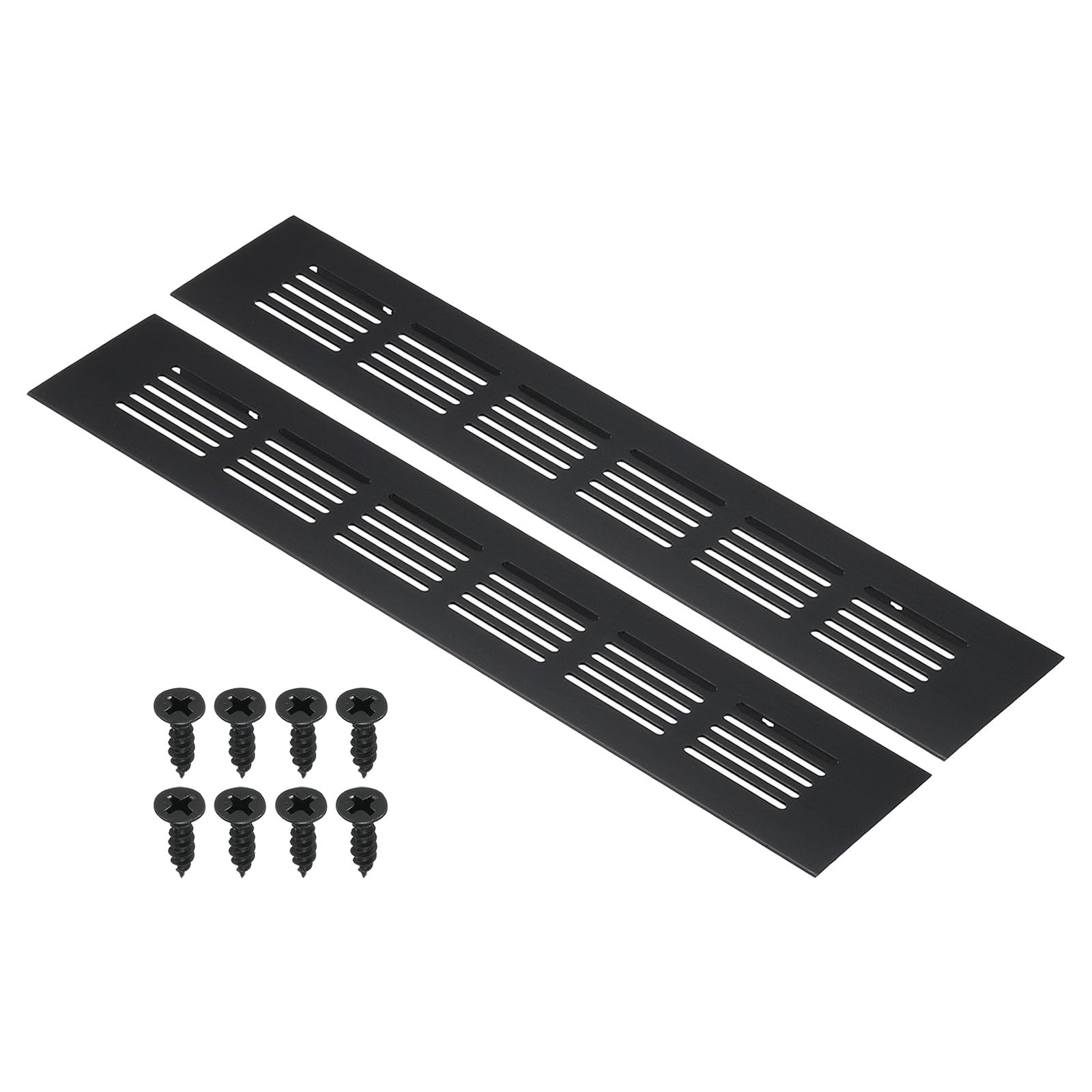 Photo 1 of PATIKIL 10 x 2 Inch Door Air Vent Cover, 2pcs Aluminum Grille Ventilation Cover Louvered with Mounting Screws for Cabinet Wardrobe Door, Black