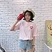 SSJ Japanese Drink Print T-Shirt Strawberry Milk MAMEPIYO rogo Color for Pink (Asia-M, Pink)