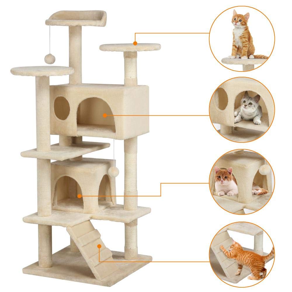 Yaheetech Cat Kitten Tree Condo Furniture Scratcher Play Beige 53\'\'H